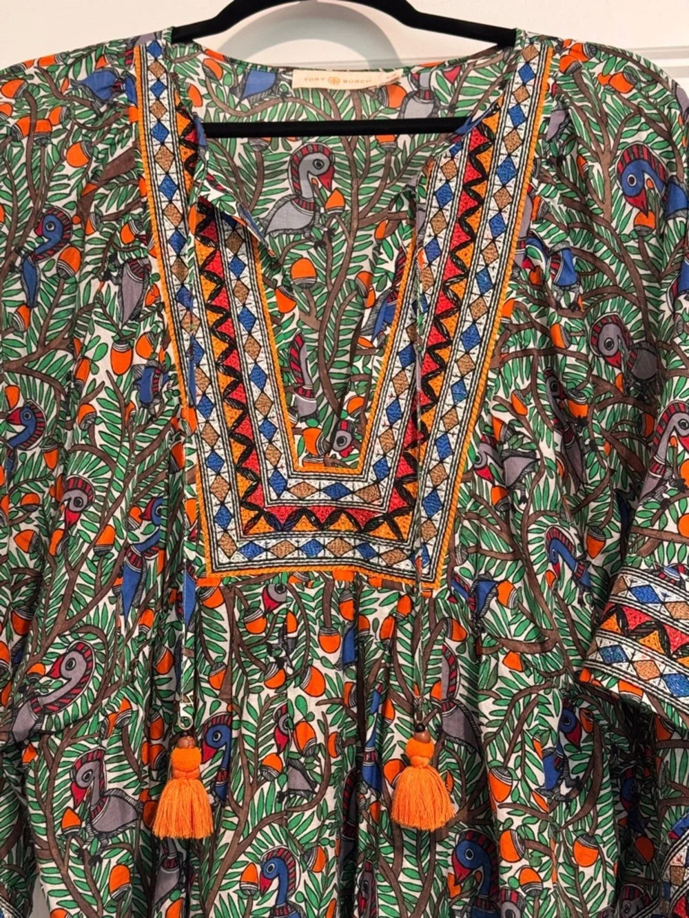 Tory Burch Green Cover Up Embroidered V-Neck Tunic Women XL EUC - Picture 9 of 9